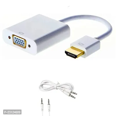 Pritimo HDMI to VGA with 3.5mm Aux Cable Compatible with Computer, Desktop, Laptop, PC, Monitor, Projector, Full HDTV,
