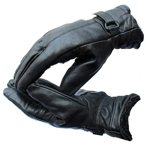 Southpole Fashions Black Genuine leather Warm Winter Gloves for men.