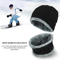 Classic Woolen Solid Beanie Cap with Neck Warmer for Unisex-thumb1