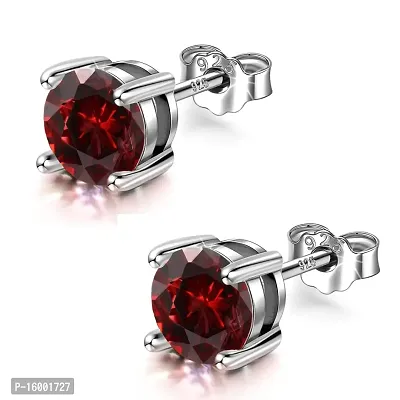 Femme Jam 925 Sterling Silver Classic Real Semi Precious Earrings, Studs for Women  Girls, With Certificate of Authenticity and 925 Hallmark Solitaire Natural Garnet (Semi-Precious Gemstone) Round Shape (Smoky Brown Color) (4mm, Garnet)