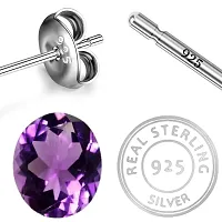 18K White Gold Plated 925 Sterling Silver Natural Amethyst Gemstone Oval Stud Earrings for Women and Girls-thumb2