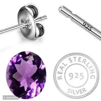 18K White Gold Plated 925 Sterling Silver Natural Amethyst Gemstone Oval Stud Earrings for Women and Girls-thumb3