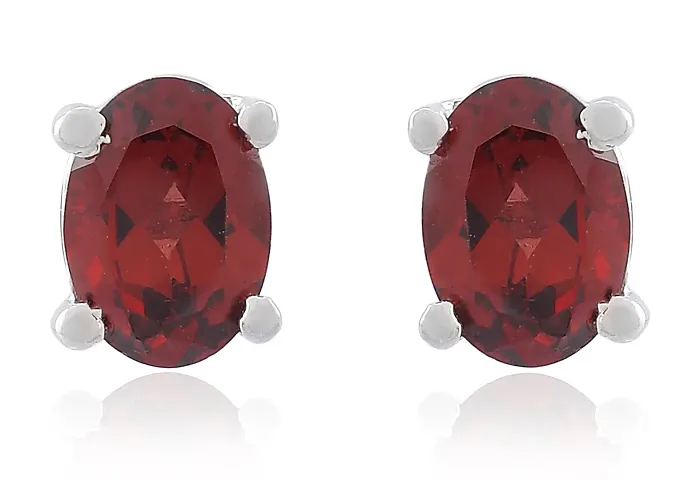 18K White Gold Plated 925 Sterling Silver Oval Cut Natural Garnet Gemstone Stud Earrings for Women and Girls