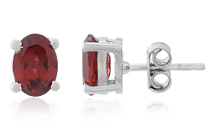 18K White Gold Plated 925 Sterling Silver Oval Cut Natural Garnet Gemstone Stud Earrings for Women and Girls-thumb1