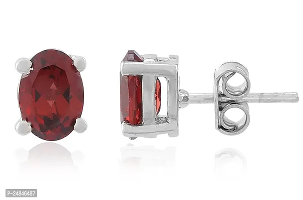 18K White Gold Plated 925 Sterling Silver Oval Cut Natural Garnet Gemstone Stud Earrings for Women and Girls-thumb2