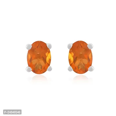 18K White Gold Plated 925 Sterling Silver Oval Cut Natural Golden Topaz Gemstone Stud Earrings for Women and Girls