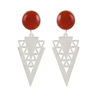 18K White Gold Plated 925 Sterling Silver Natural Red Onyx Designer Dangle Drop Earrings for Women and Girls-thumb3