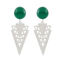 18K White Gold Plated 925 Sterling Silver Natural Green Onyx Designer Dangle Drop Earrings for Women and Girls-thumb1