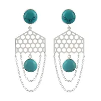 18K White Gold Plated 925 Sterling Silver Natural Turquoise Gemstone Designer Dangle Drop Earrings for Women and Girls-thumb2