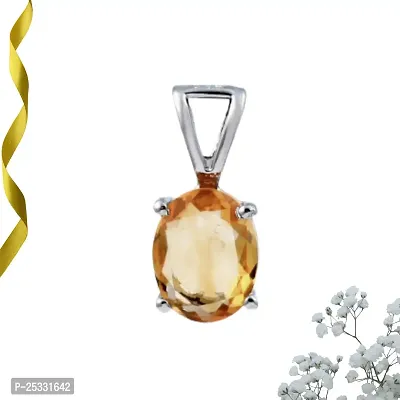 8K White Gold Plated 925 Sterling Silver Pendant / Locket Adorned with Oval Cut Natural Citrine Gemstone for Women  Girls-thumb0