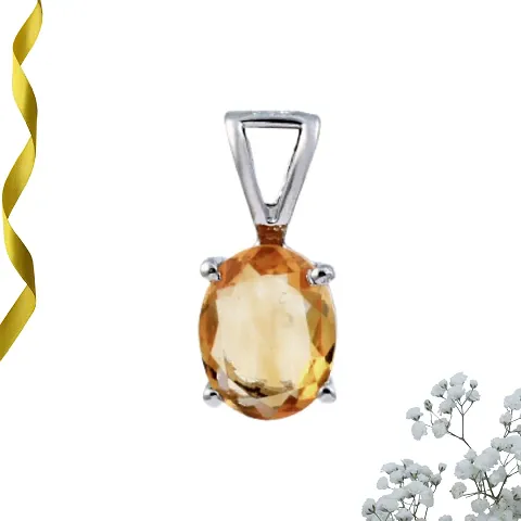 8K Plated 925 Sterling Pendant / Locket Adorned with Oval Cut Citrine Gemstone for Women Girls