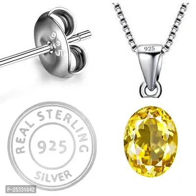 8K White Gold Plated 925 Sterling Silver Pendant / Locket Adorned with Oval Cut Natural Citrine Gemstone for Women  Girls-thumb3