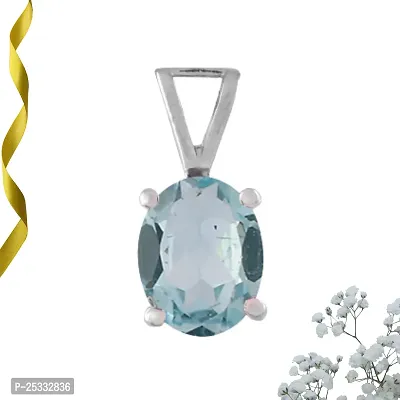 18K White Gold Plated 925 Sterling Silver Pendant / Locket Adorned with Oval Cut Natural Blue Topaz Gemstone for Women  Girls