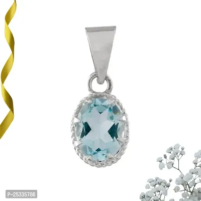 18K White Gold Plated 925 Sterling Silver Pendant / Locket Adorned with Oval Cut Natural Blue Topaz Gemstone for Women  Girls-thumb0