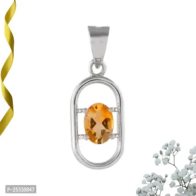 18K White Gold Plated 925 Sterling Silver Pendant / Locket Adorned with Oval Cut Natural Citrine Gemstone for Women  Girls