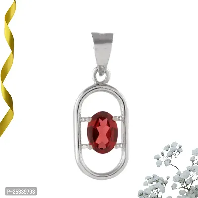 18K White Gold Plated 925 Sterling Silver Pendant / Locket Adorned with Oval Cut Natural Garnet Gemstone for Women  Girls