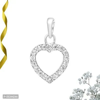 18K White Gold Plated 925 Sterling Silver Heart Shape Pendant / Locket Adorned with Authentic Round Brilliant Cut Zirconia Crystals for Women  Girls
