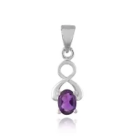 18K White Gold Plated 925 Sterling Silver Pendant / Locket Adorned with Oval Cut Natural Amethyst Gemstone for Women  Girls-thumb1