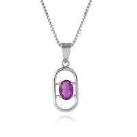 18K White Gold Plated 925 Sterling Silver Pendant Necklace, Solitaire Oval Cut Natural Amethyst Gemstone, Silver Pendant Necklace for Women-thumb2