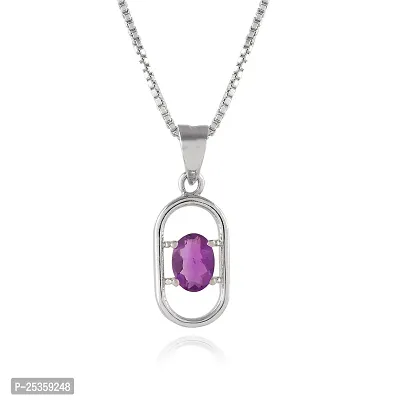 18K White Gold Plated 925 Sterling Silver Pendant Necklace, Solitaire Oval Cut Natural Amethyst Gemstone, Silver Pendant Necklace for Women-thumb3