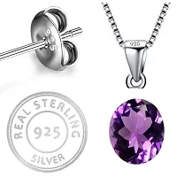 18K White Gold Plated 925 Sterling Silver Pendant Necklace, Solitaire Oval Cut Natural Amethyst Gemstone, Silver Pendant Necklace for Women-thumb4