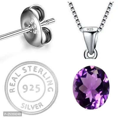 18K White Gold Plated 925 Sterling Silver Pendant Necklace, Solitaire Oval Cut Natural Amethyst Gemstone, Silver Pendant Necklace for Women-thumb5