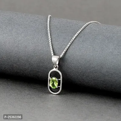 18K White Gold Plated 925 Sterling Silver Pendant Necklace, Solitaire Oval Cut Natural Peridot Gemstone, Silver Pendant Necklace for Women-thumb0