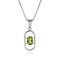 18K White Gold Plated 925 Sterling Silver Pendant Necklace, Solitaire Oval Cut Natural Peridot Gemstone, Silver Pendant Necklace for Women-thumb2