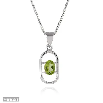 18K White Gold Plated 925 Sterling Silver Pendant Necklace, Solitaire Oval Cut Natural Peridot Gemstone, Silver Pendant Necklace for Women-thumb3