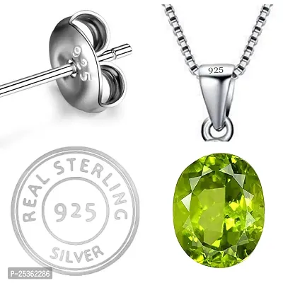 18K White Gold Plated 925 Sterling Silver Pendant Necklace, Solitaire Oval Cut Natural Peridot Gemstone, Silver Pendant Necklace for Women-thumb5