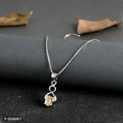 18K White Gold Plated 925 Sterling Silver Pendant Necklace, Solitaire Oval Cut Natural Citrine Gemstone, Silver Pendant Necklace for Women