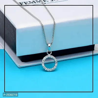 18K White Gold Plated 925 Sterling Silver Pendant Necklace, Round Brilliant Cut Zirconia Crystals, Silver Round Pendant Necklace for Women