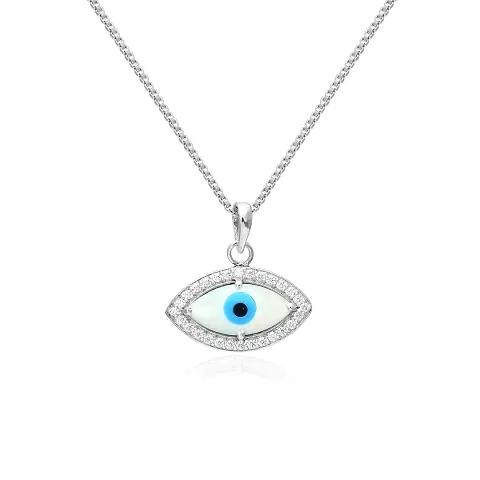 18K Plated 925 Sterling Pendant Necklace, Evil Eye Zirconia Crystals, Pendant Necklace for Women