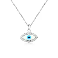 18K White Gold Plated 925 Sterling Silver Pendant Necklace, Evil Eye Zirconia Crystals, Silver Pendant Necklace for Women-thumb2