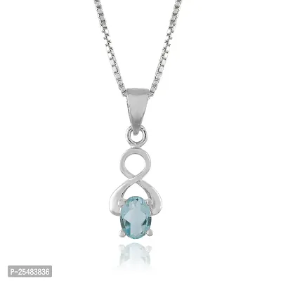 18K White Gold Plated 925 Sterling Silver Natural Blue Topaz Gemstone Pendant Necklace and Earring Set for Women and Girls-thumb2