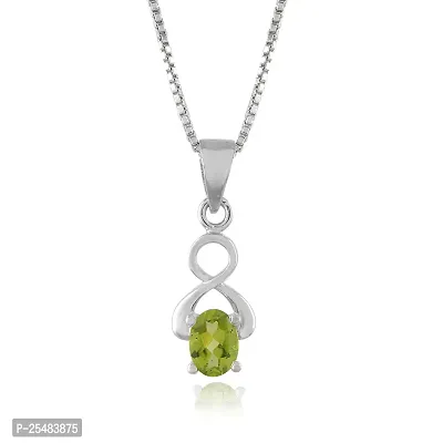 18K White Gold Plated 925 Sterling Silver Natural Peridot Gemstone Pendant Necklace and Earring Set for Women and Girls-thumb3