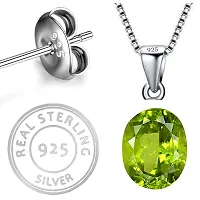 18K White Gold Plated 925 Sterling Silver Natural Peridot Gemstone Pendant Necklace and Earring Set for Women and Girls-thumb4