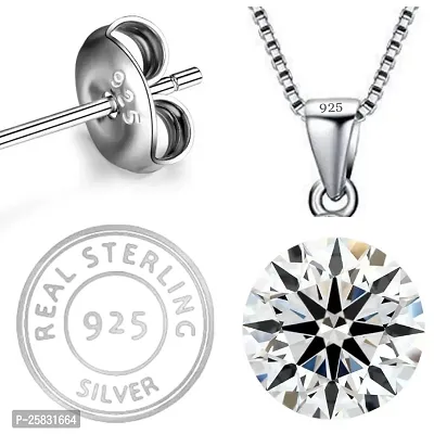 18K White Gold Plated 925 Sterling Silver Oval Shape Zirconia Crystals Pendant, Earrings  Chain Jewelry Set-thumb5