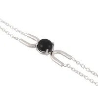 18K White Gold Plated 925 Sterling Silver Cabochon Cut Natural Black Onyx Gemstone Bracelet for Women-thumb2