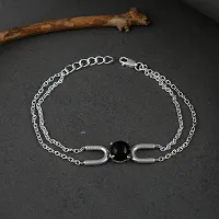 18K White Gold Plated 925 Sterling Silver Cabochon Cut Natural Black Onyx Gemstone Bracelet for Women-thumb4