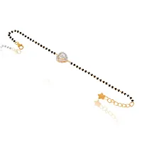 18K Gold Plated 925 Silver Solitaire Heart Cut Zirconia Crystals Gold Plated Black Beads Hand Mangalsutra Bracelet for Women-thumb2
