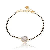 18K Gold Plated 925 Silver Solitaire Heart Cut Zirconia Crystals Gold Plated Black Beads Hand Mangalsutra Bracelet for Women-thumb4