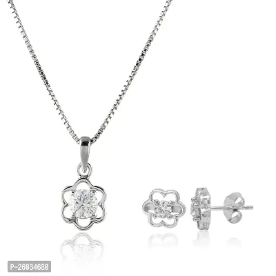 18K White Gold Plated 925 Sterling Silver Zirconia Crystals Pendant, Earrings  Chain Jewelry Set