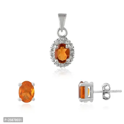 18K White Gold Plated 925 Sterling Silver Natural Golden Topaz Gemstone Oval Pendant and Earrings Jewelry Set for Women and Girls