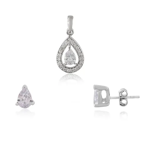 18K Plated 925 Sterling Zirconia Crystals Pendant and Earrings Jewelry Set for Women and Girls