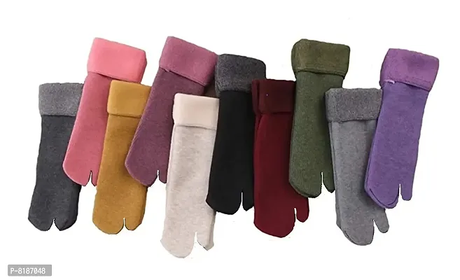 QSN STUFF Woman Velvet Winter Thermal Wool Heavy Duty Warm Ankle Socks with Thumb (Multicolor, Free Size, Set of 4 Pairs Assorted color)