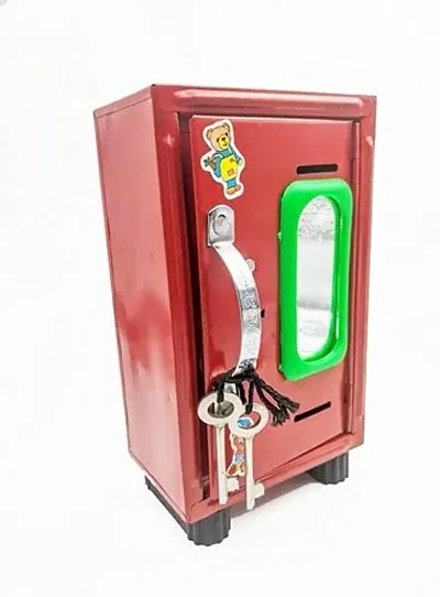 Cute Almirah Style Coin Box Piggy Bank Gullak for Kids 3 Compartments Money Saving ATM Home Decor Showpiece with 2 Keys Multicolor
