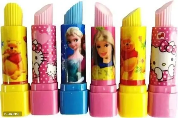 Best Girls Cartoon Lipstick Shaped Eraser 6 pcs Non-Toxic Eraser-thumb0