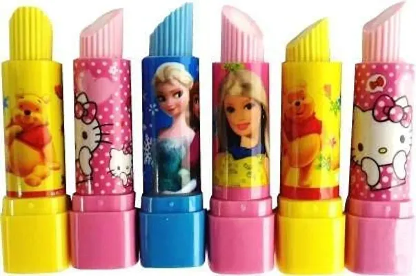 Best Girls Cartoon Lipstick Shaped Eraser 6 pcs Non-Toxic Eraser