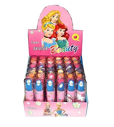 Girls Cartoon Lipstick Shaped Eraser 36 pcs Non-Toxic Eraser,(Pack of 36)